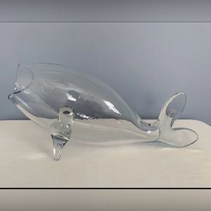 Mid-Century Modern Blenko glass hand blown whale centerpiece vase or cornucopia